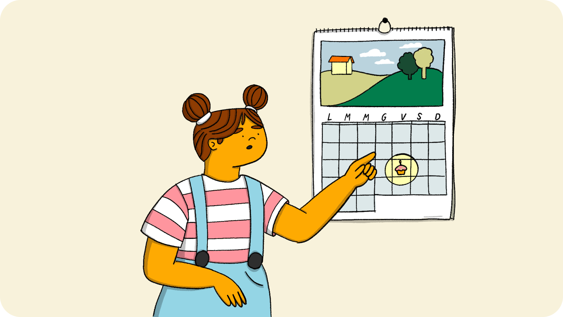 Rosy guarda il calendario con segnato il compleanno.