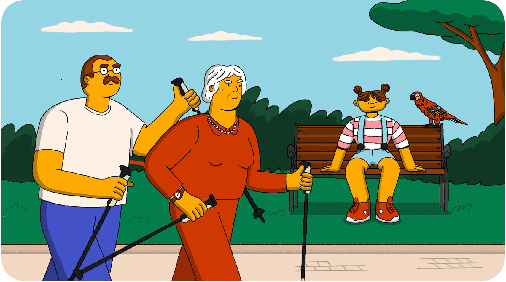 Uomo e donna anziani che fanno jogging nel parco.
